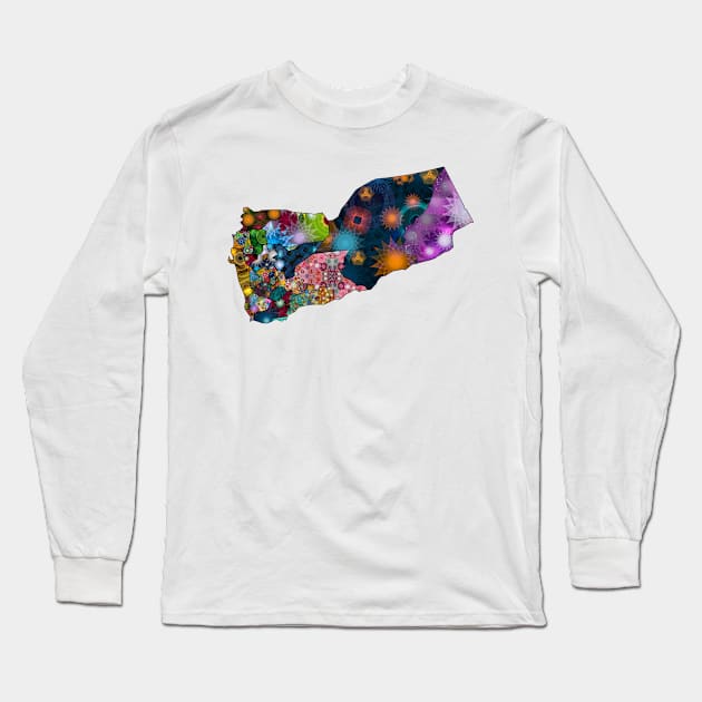 Spirograph Patterned Yemen Governorates Map Long Sleeve T-Shirt by RachelEDesigns